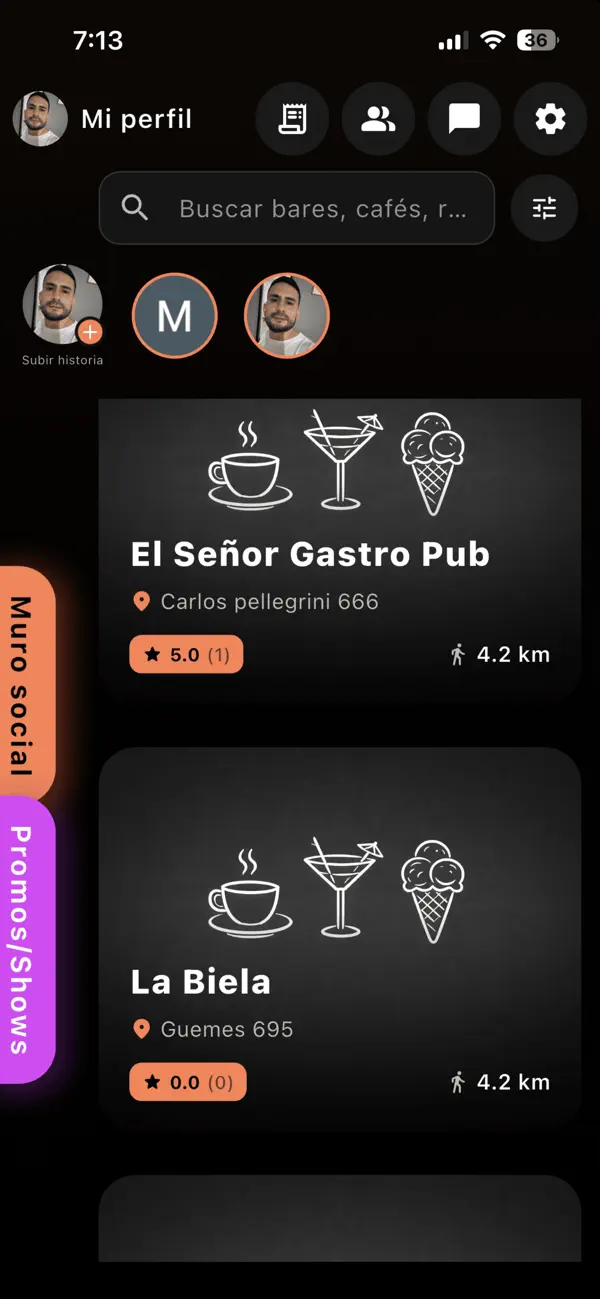 Listado de locales en la aplicación BarApp