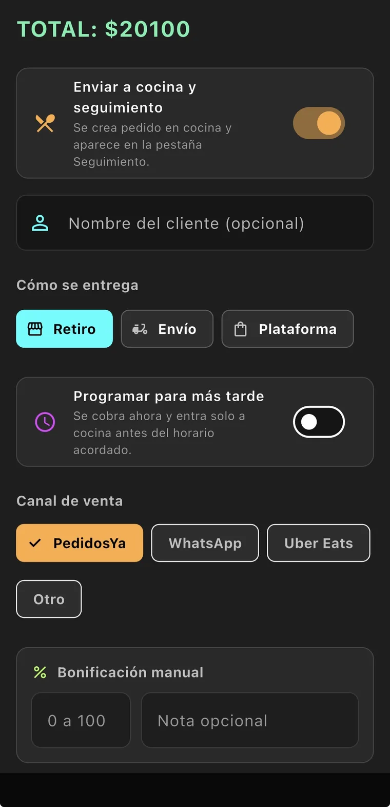 Detalle de venta externa en BarApp